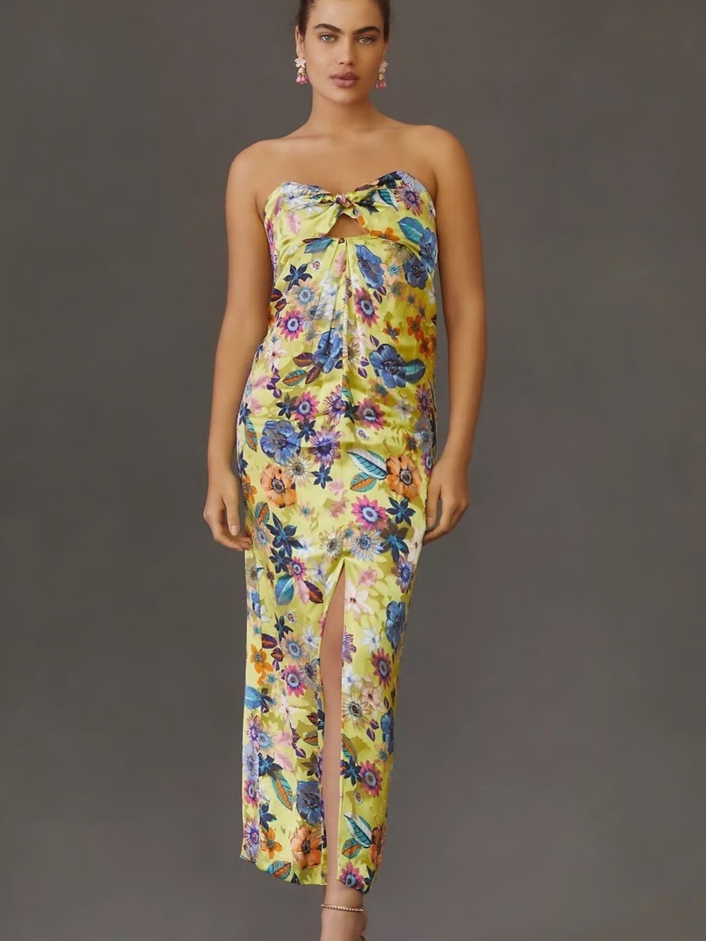 Anthropologie Floral Silk Twist-Front Midi
Strapless Dress